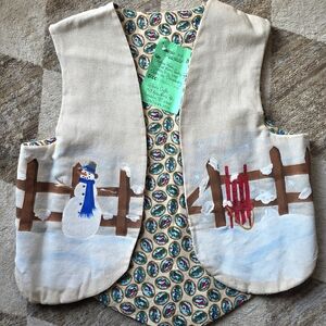 Winter-Themed Beige Vest with Snowman Design